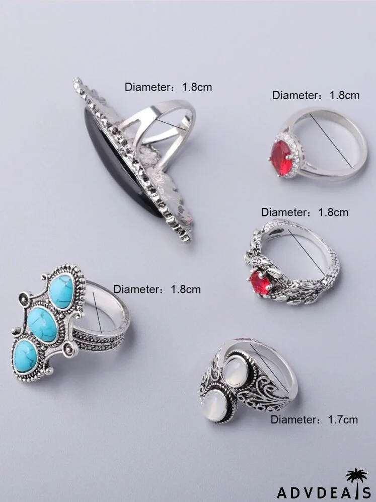 5pcs Textured Metal Ring