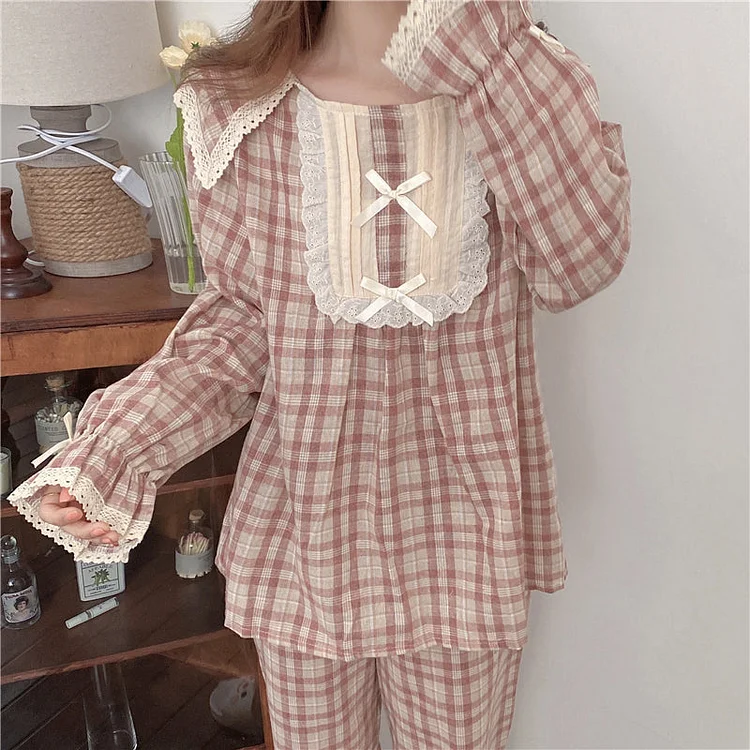 Vintage Plaid Princess Pajama Set - Gotamochi Kawaii Shop, Kawaii Clothes
