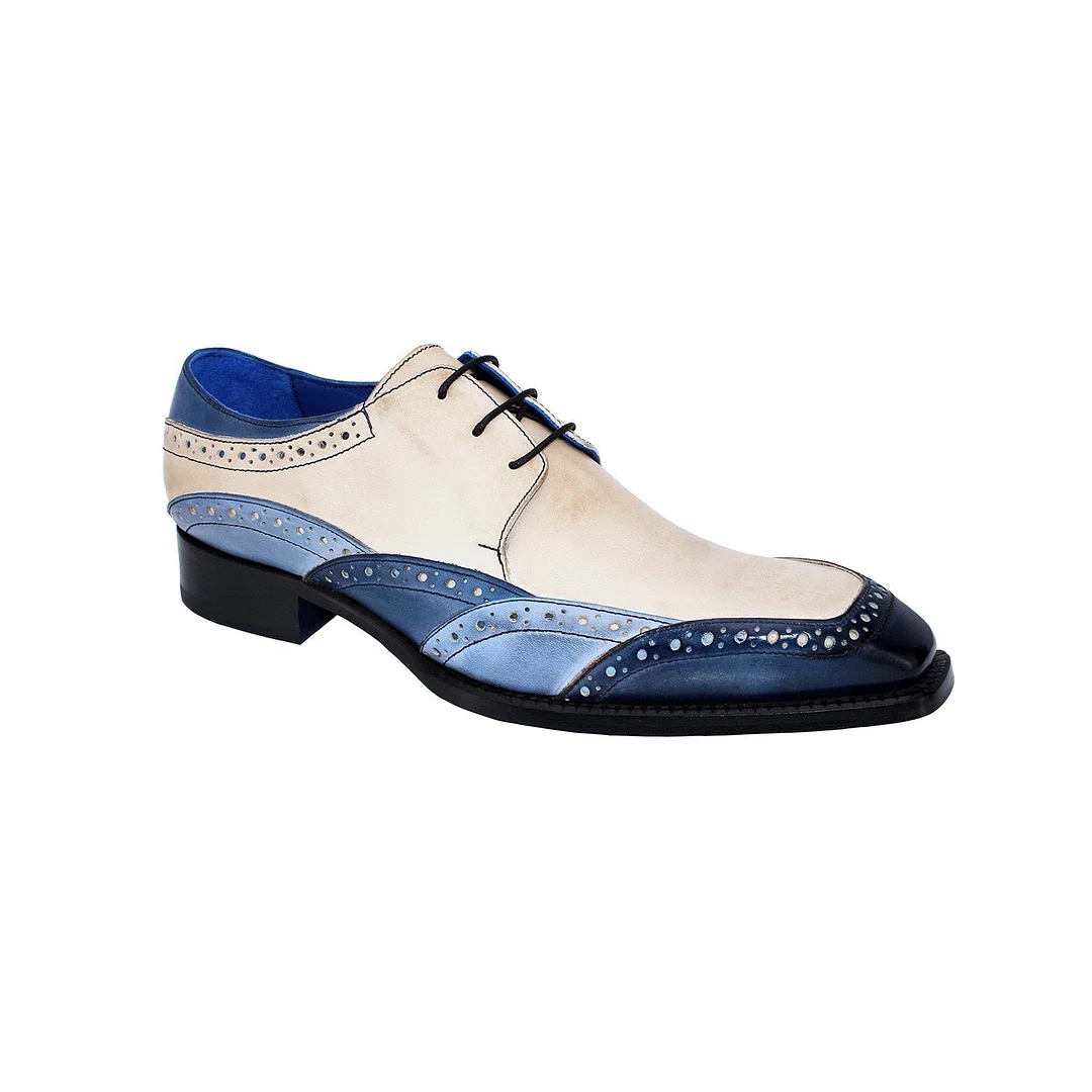 Men's Shoes Blue Combination Calf-Skin Leather Derby Oxfords