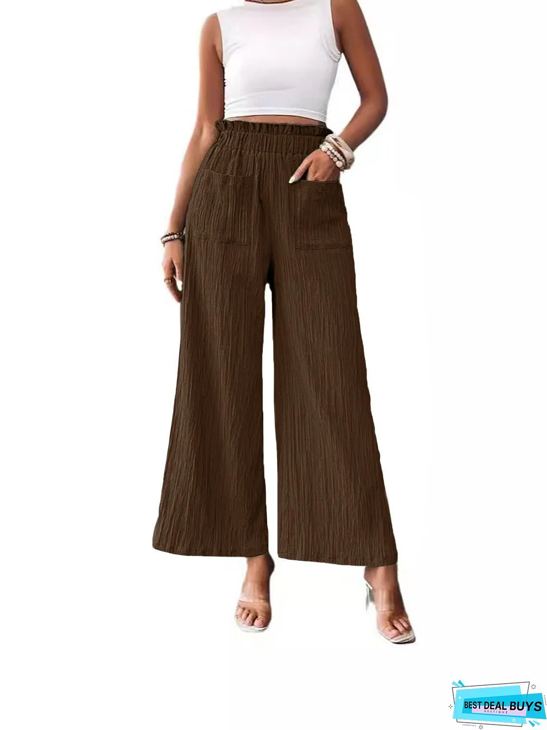 Pocketed Elastic Waist Wide Leg Pants