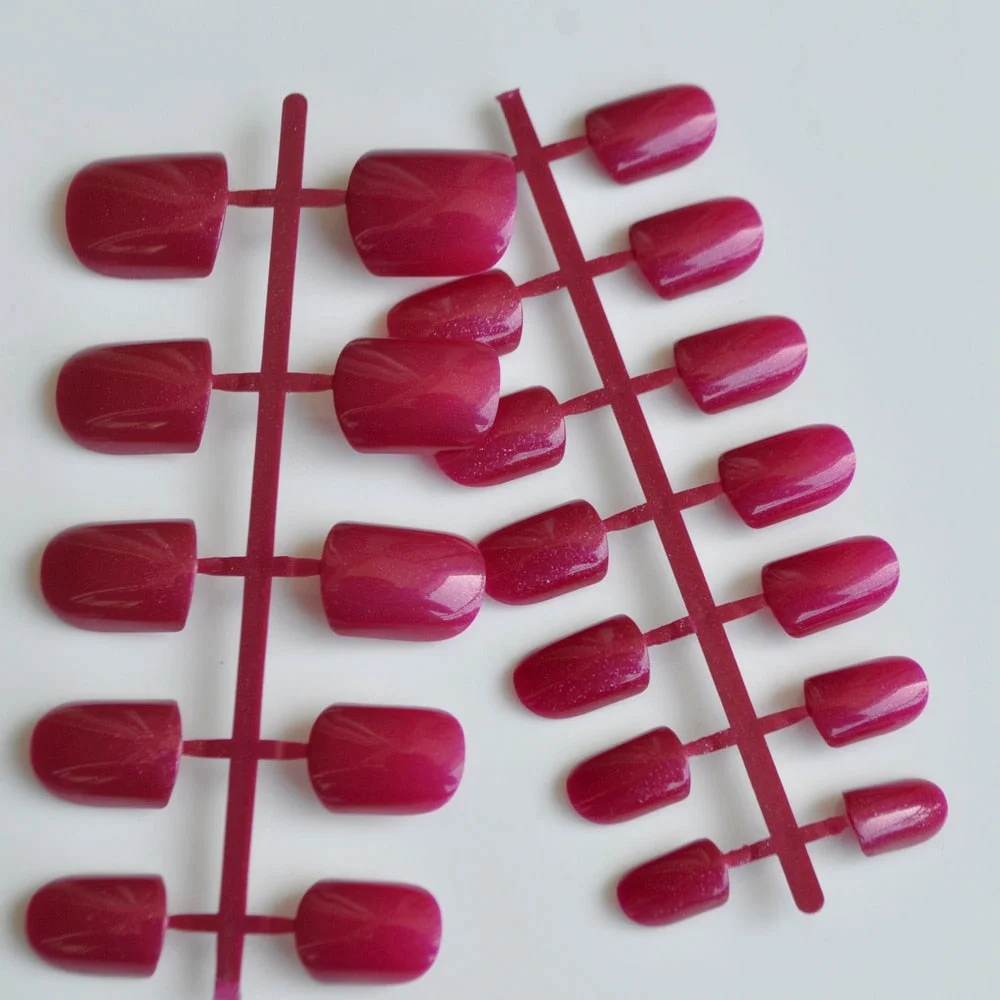 24 pieces of candy Manicure finished lovely color false nails glitter pattern red purple Shiny Surface No.007-Nail Inspo