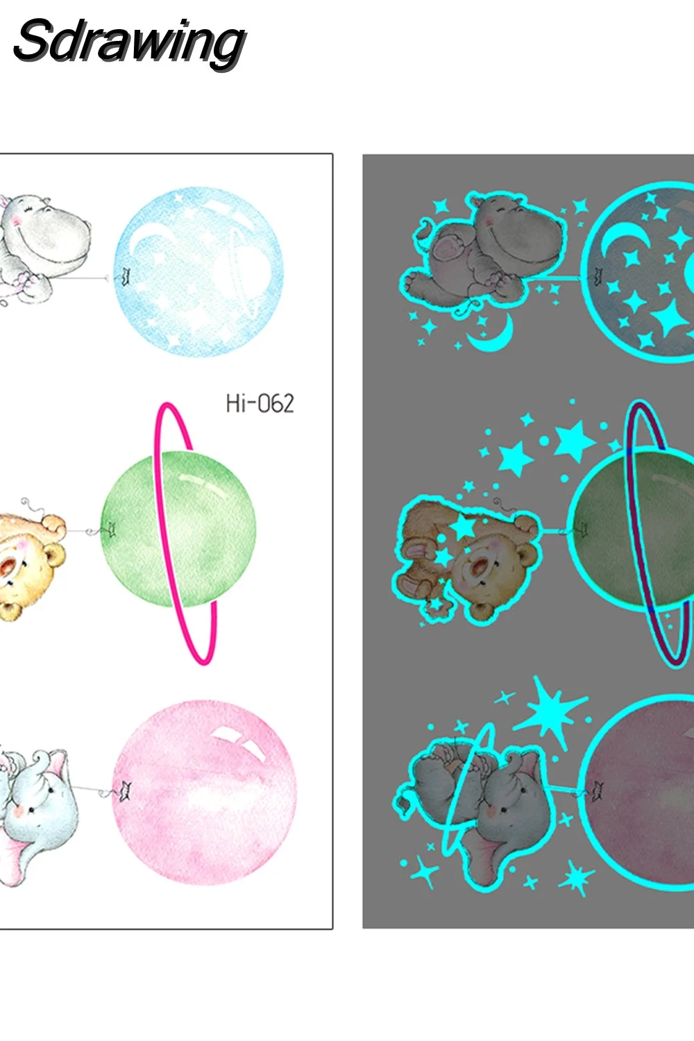 Sdrawing Temporary Tattoo Stickers Lovely Cat Star Rabbit panda Animal Festival Party Glowing Cool Face Tatoo for kid Women