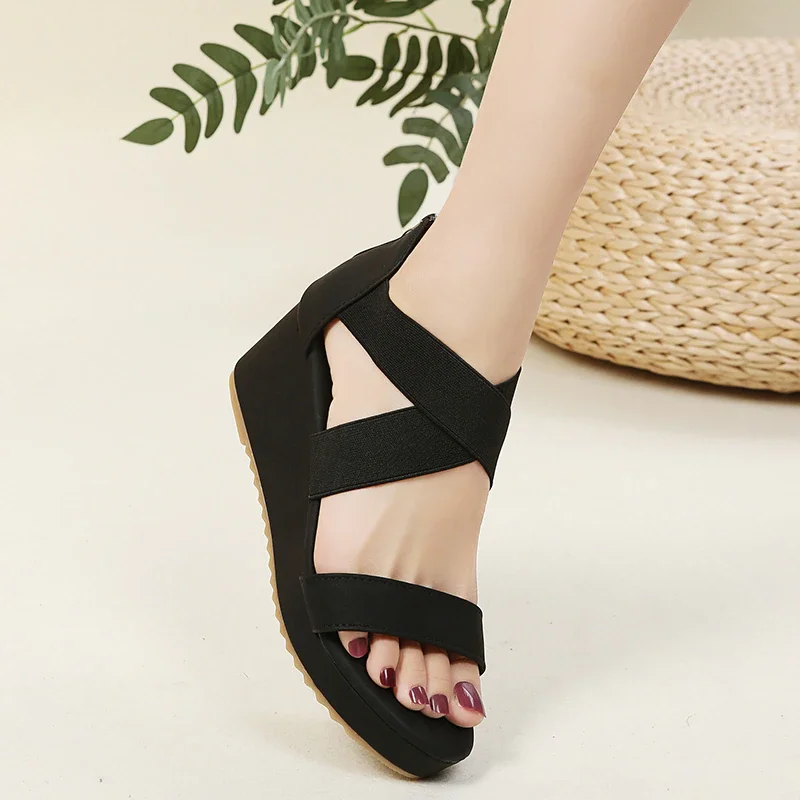 Qengg Women Sandals 2022 New Woman Wedges Platform Sandals Fashion Fish Mouth Rome Sandals White Black Women Shoes