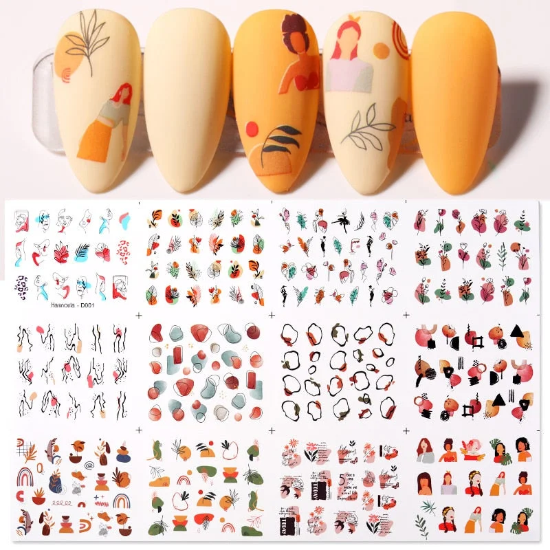 12pcs Valentines Love Letter Water Decals Flower Sliders Nail Stickers for Manicure Nail Art Decoration Transfer Water Sticker-Nail Inspo