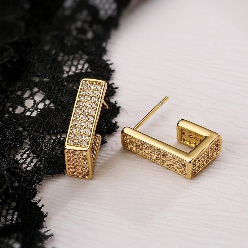 1 Pair Minimalist Commute Square Plating Inlay Copper Zircon 18k Gold Plated Ear Studs
