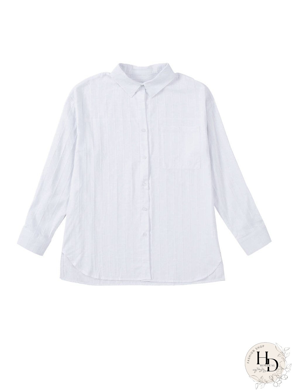 Simple Solid Lapel Button Long Sleeve Blouses