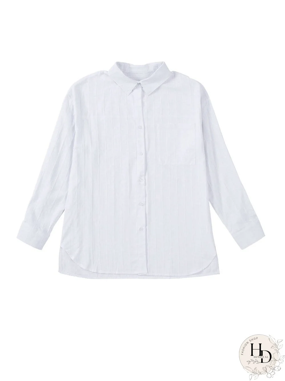 Simple Solid Lapel Button Long Sleeve Blouses