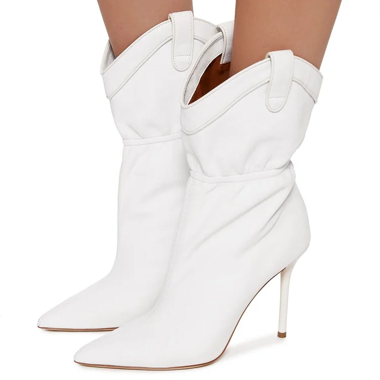 White Pointy Toe Stiletto Heel Fashion Boots |FSJ Shoes