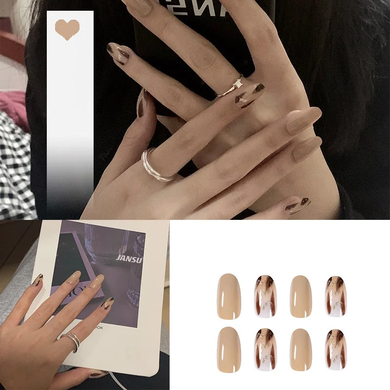 24pcs acrylic nail tips Ombre  Pearl Pink Fake Nail Super Long Stiletto Full Cover Color Glossy Acrylic Nail Kits Sets with Glue-Nail Inspo