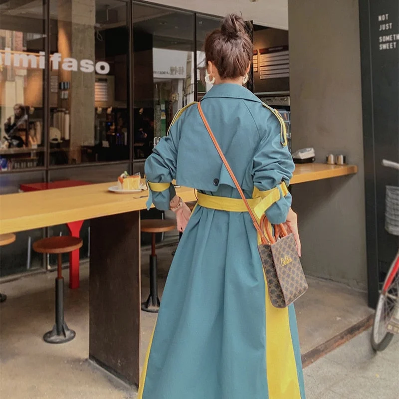 Korean Style Double-Breasted Trench Coat Women Oversize Long Loose Duster Coat for Lady Spring Autumn Outerwear with Belt