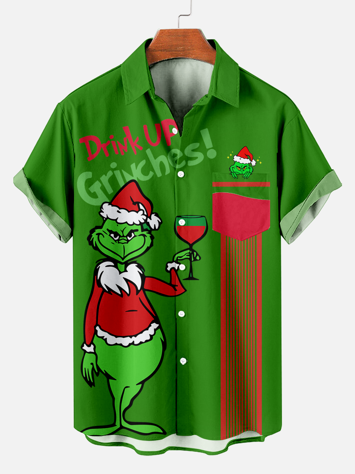 Men revisit classic Christmas character "Drink Up" printed shirt PLUSCLOTHESMAN