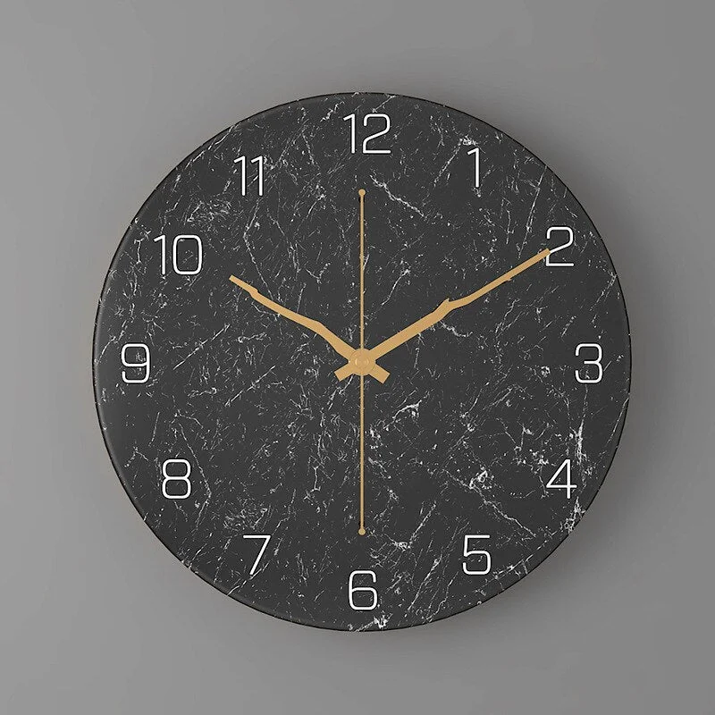 Imitation Marble Clock European Style Home Living Room Fashion Creative Wall Clock Bedroom 30cm Metal Digital Clock