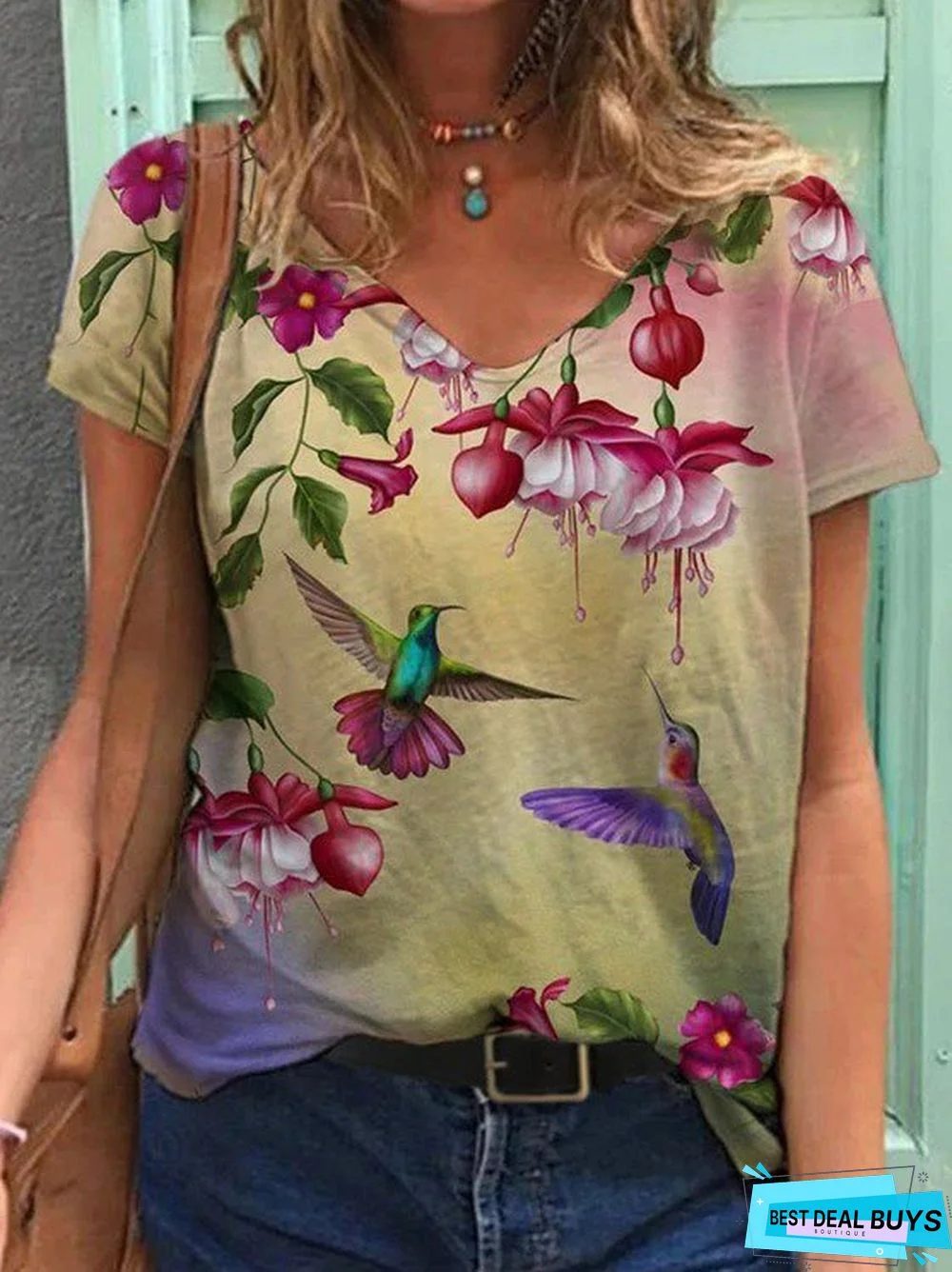 Women Casual Bird Short Sleeve Shirts