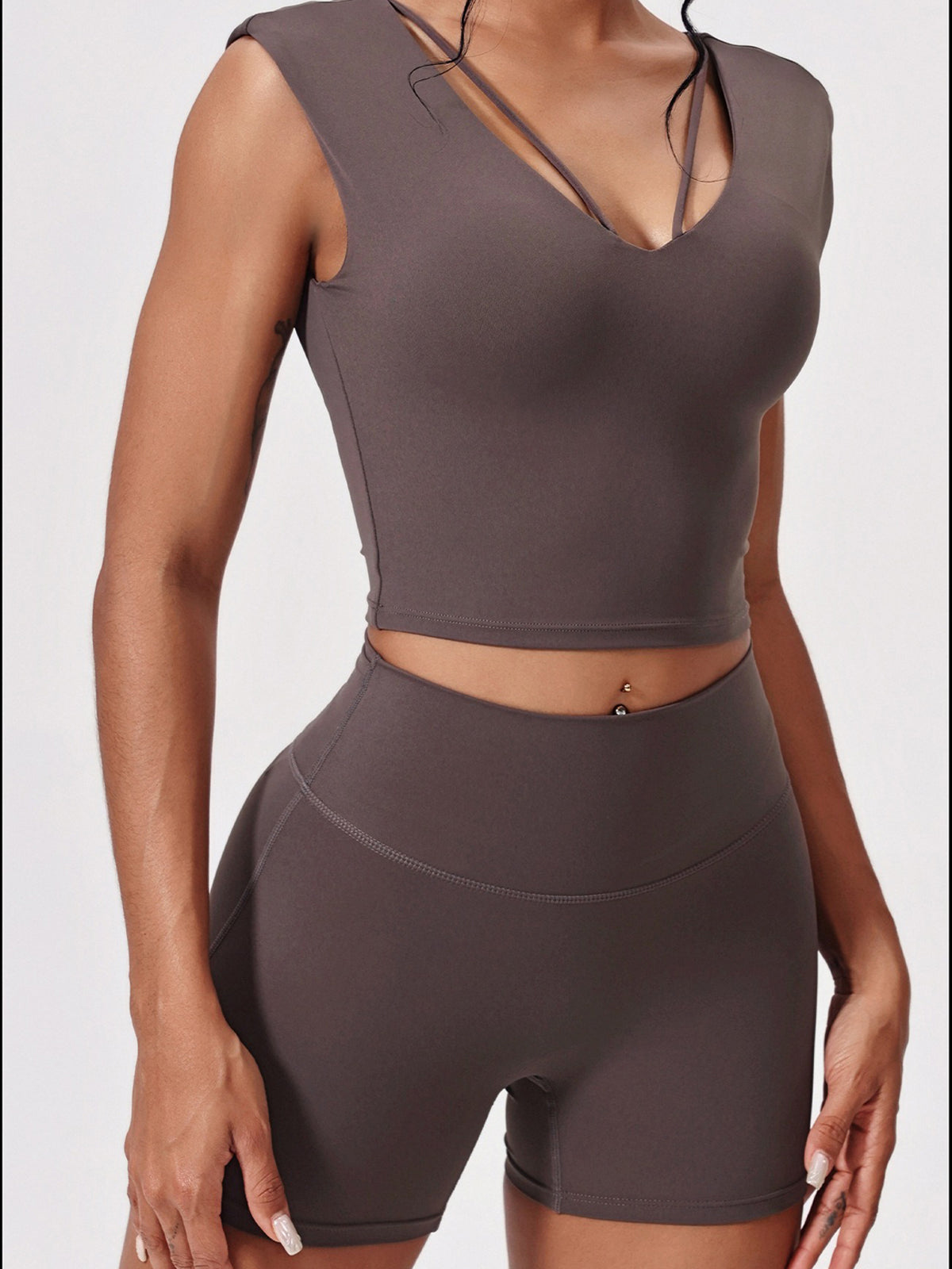V-Neck Strappy Workout Crop Top