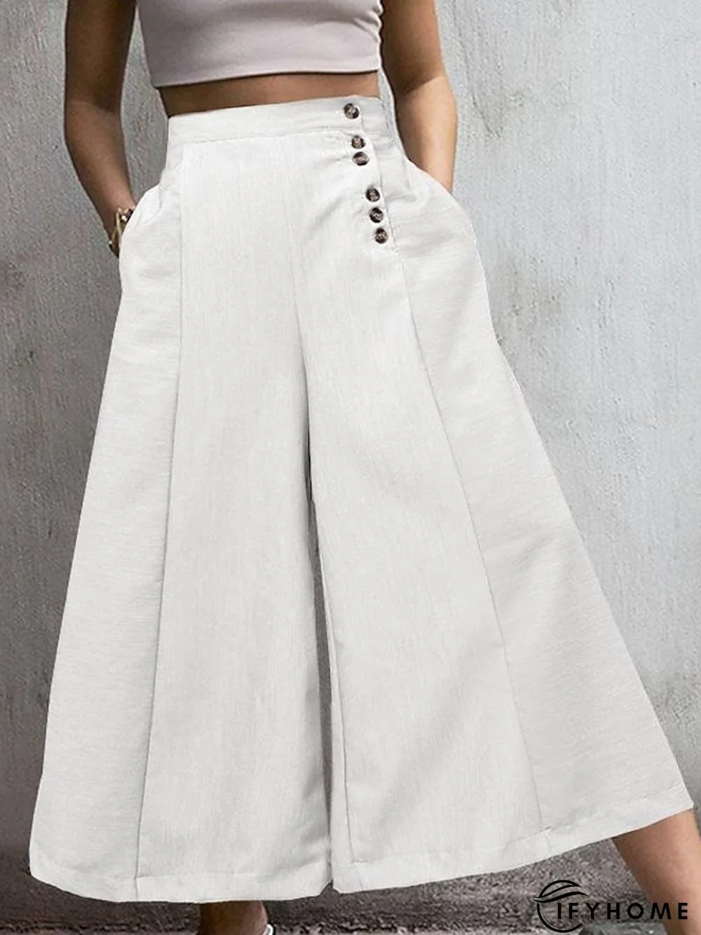 Women's Wide Leg Palazzo Pants Faux Linen Stripe White Blue Casual Casual Daily Wear Pocket Ankle-Length Breathability Solid Colored S M L XL 2XL | IFYHOME