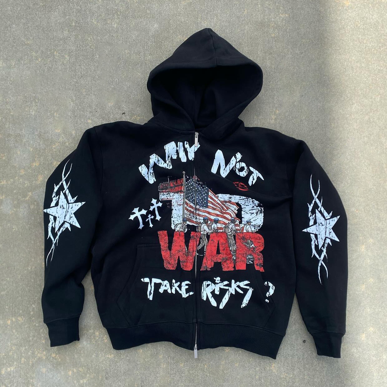 Why Not War Take Risks Print Long Sleeve Zipper Hoodies