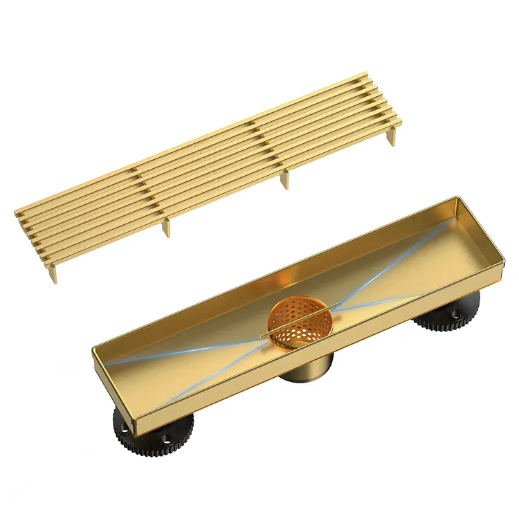  EVERSTEIN 12" Linear Shower Drain with Hair Catcher Brushed Gold