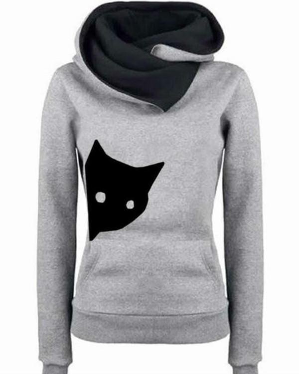 Women Long Sleeve Animal Cat Casual Plus Size Sweatshirts