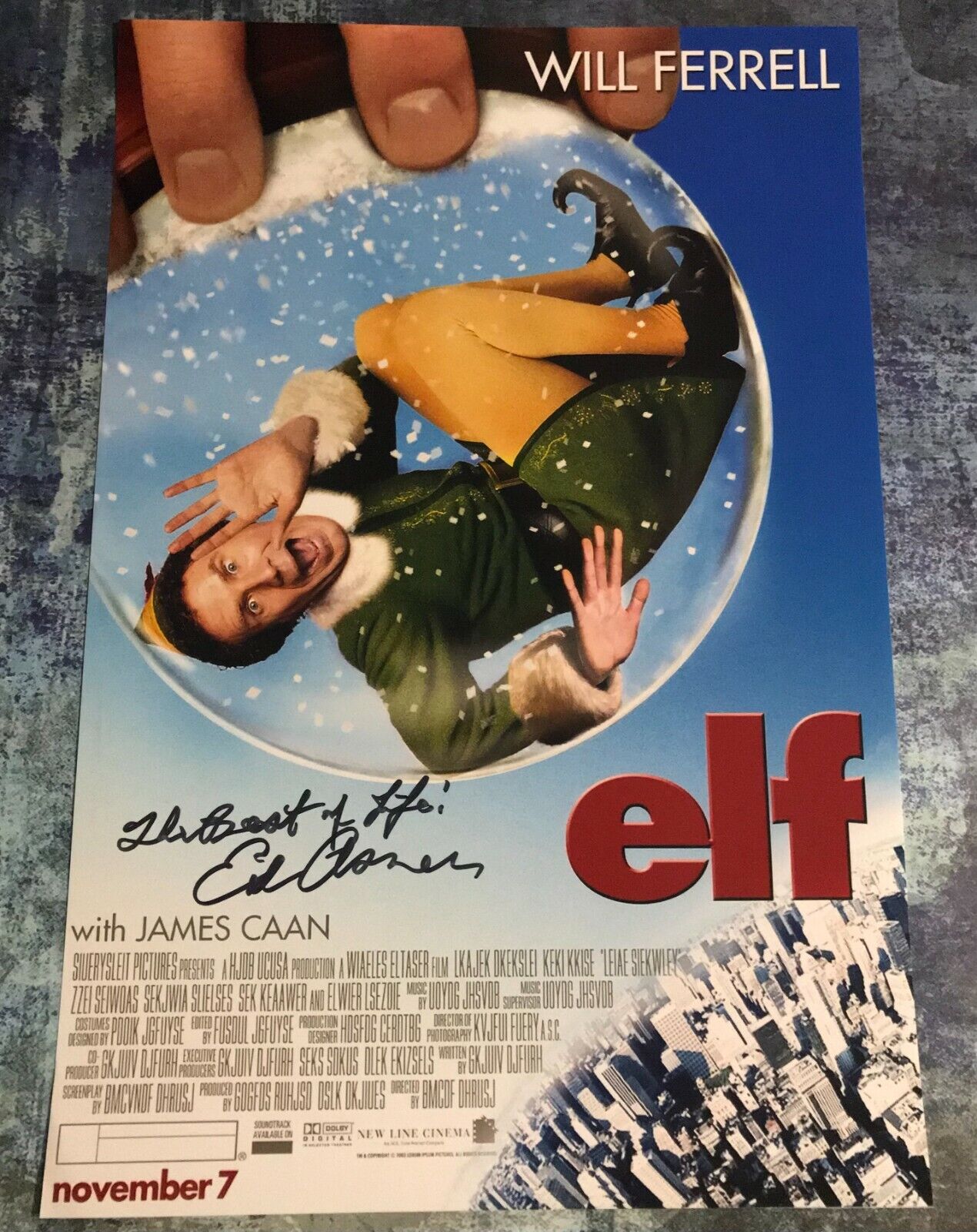 GFA Elf Santa Movie Star * ED ASNER * Signed 12x18 Photo Poster painting Poster B COA