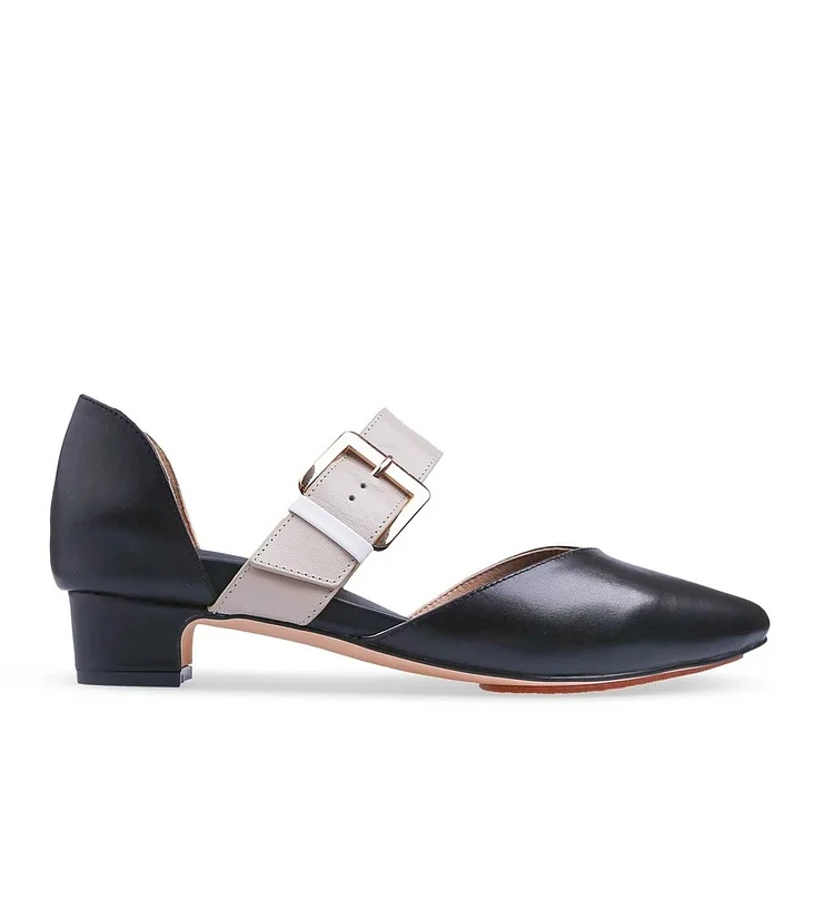 Pointy Toe Block Heel Mary Jane Pumps Buckle Strap Dress Shoes