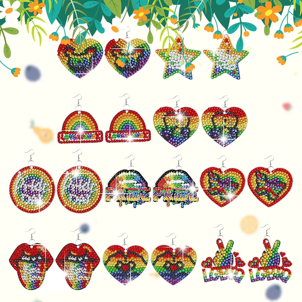 10 Pairs Rainbow Double Sided Diamond Painting Earrings for Women Girl Jewelry Crafting