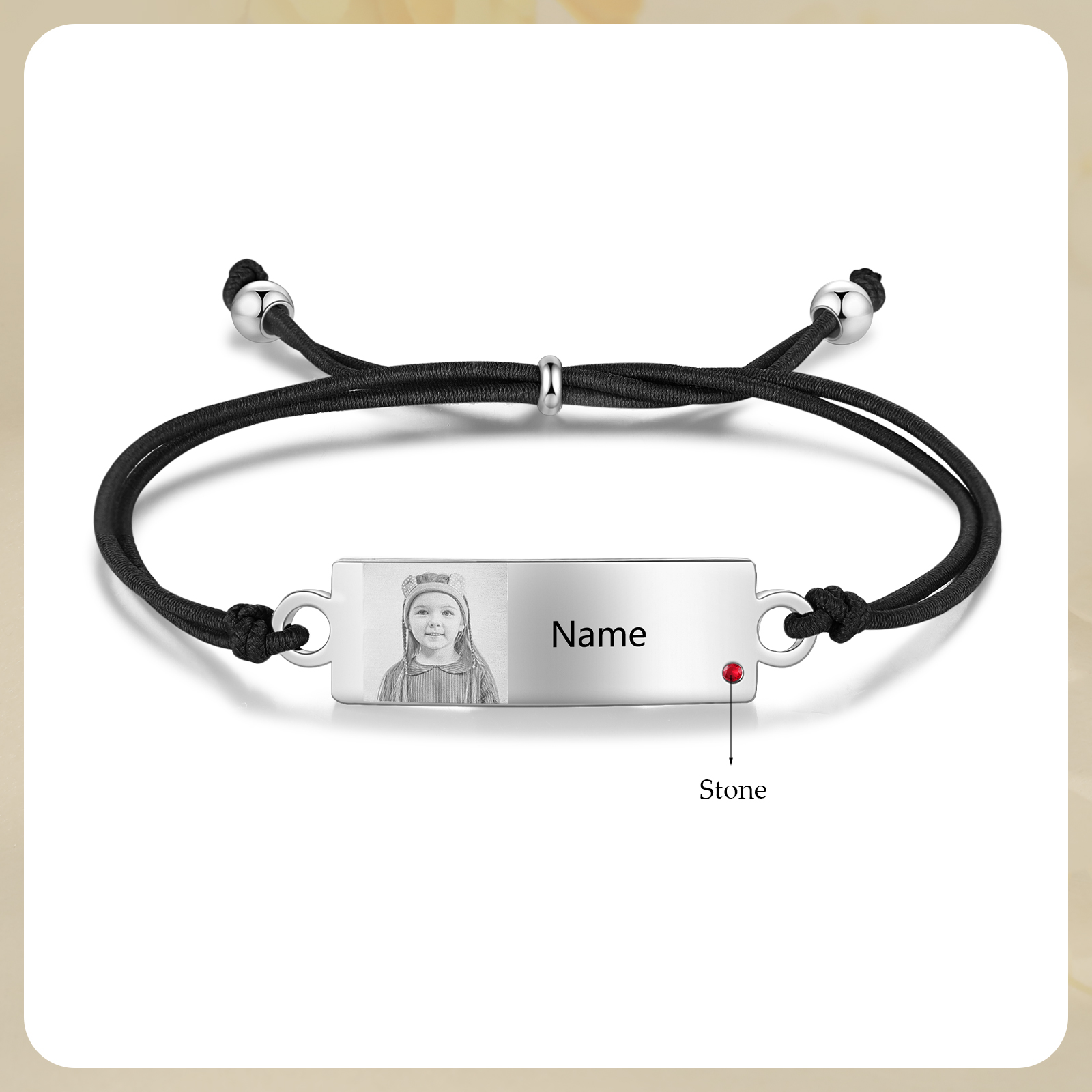 Braccialetto regorabile 1 foto e 1 nome e 1 pietra di nascita personalizzati regalo per scuola bambina