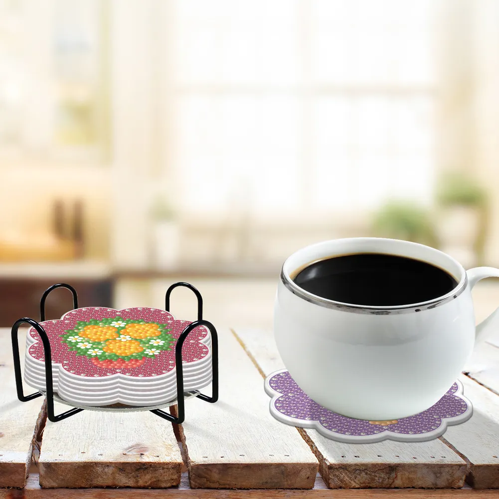 DIY Acrylic Diamond Coaster Set Flower Style (6 Piece Set 1 Rack)