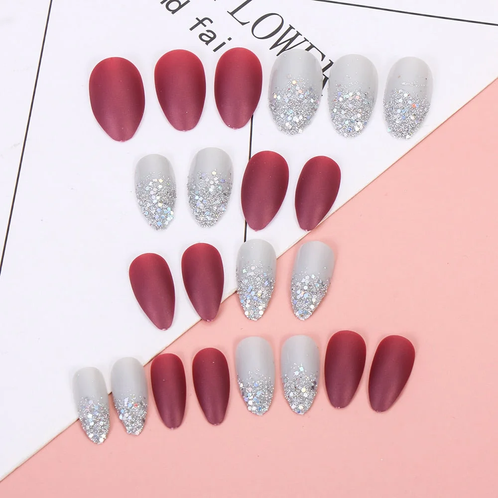 24/Pcs Reusable False Nail Tips Set Full Cover Shiny Matte Nail Tips With Designs Press On Nails Art Extension Fingernail Tips