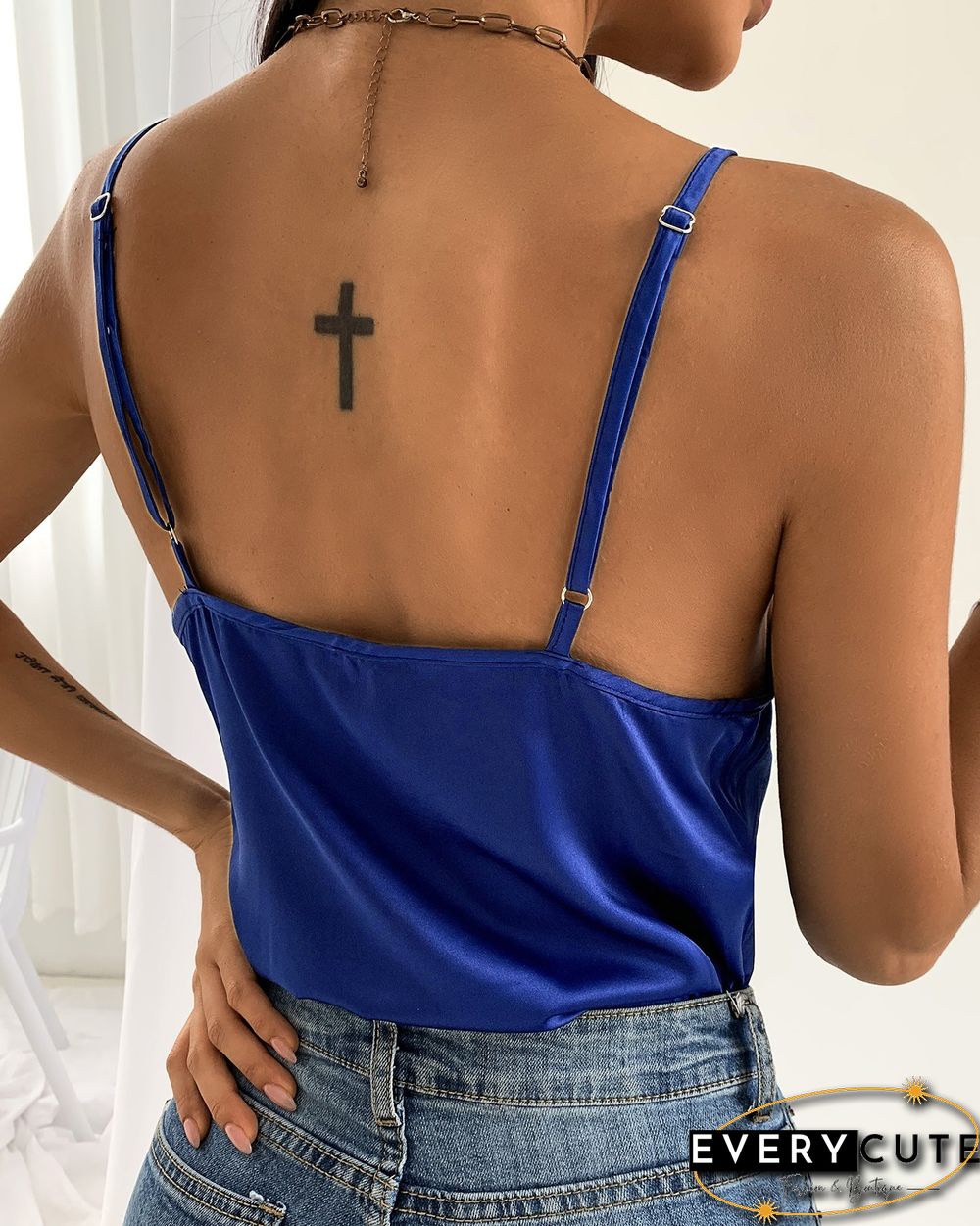 Cowl Neck Spaghetti Strap Satin Top