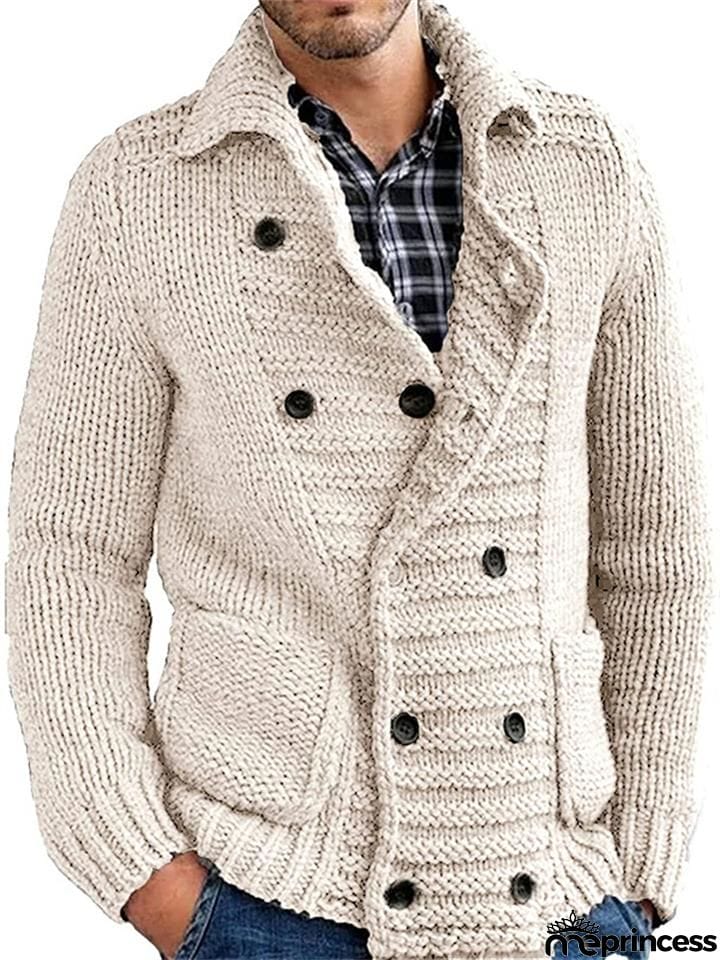 Men's Lapel Collar Cardigan Sweater