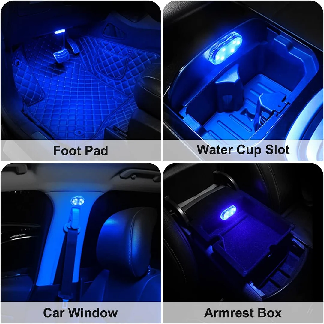  Car LED Lights Interior Wireless, 7 Colors Interior Car Lights with 6 Bright LED Lamp Beads, Portable USB Rechargeable Car Interior Led Night Light for Car Decor