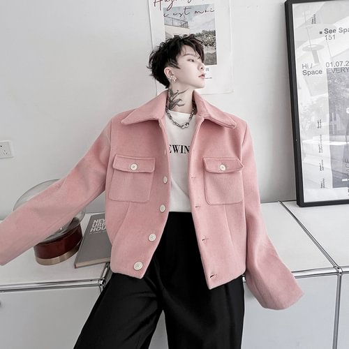 Dawfashion-Senior Fashion Short Coat Woolen Coat-Yamamoto Diablo Clothing