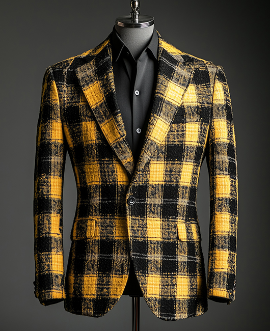 Okaywear Business Notched Lapel One Button Tweed Plaid Blazer