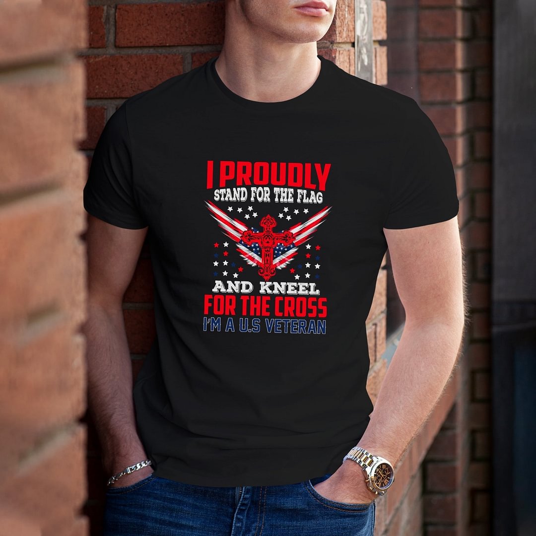Memorial Day I Proudly Stand For The Flag Kneel For The Cross Mens Funny T'Shirt