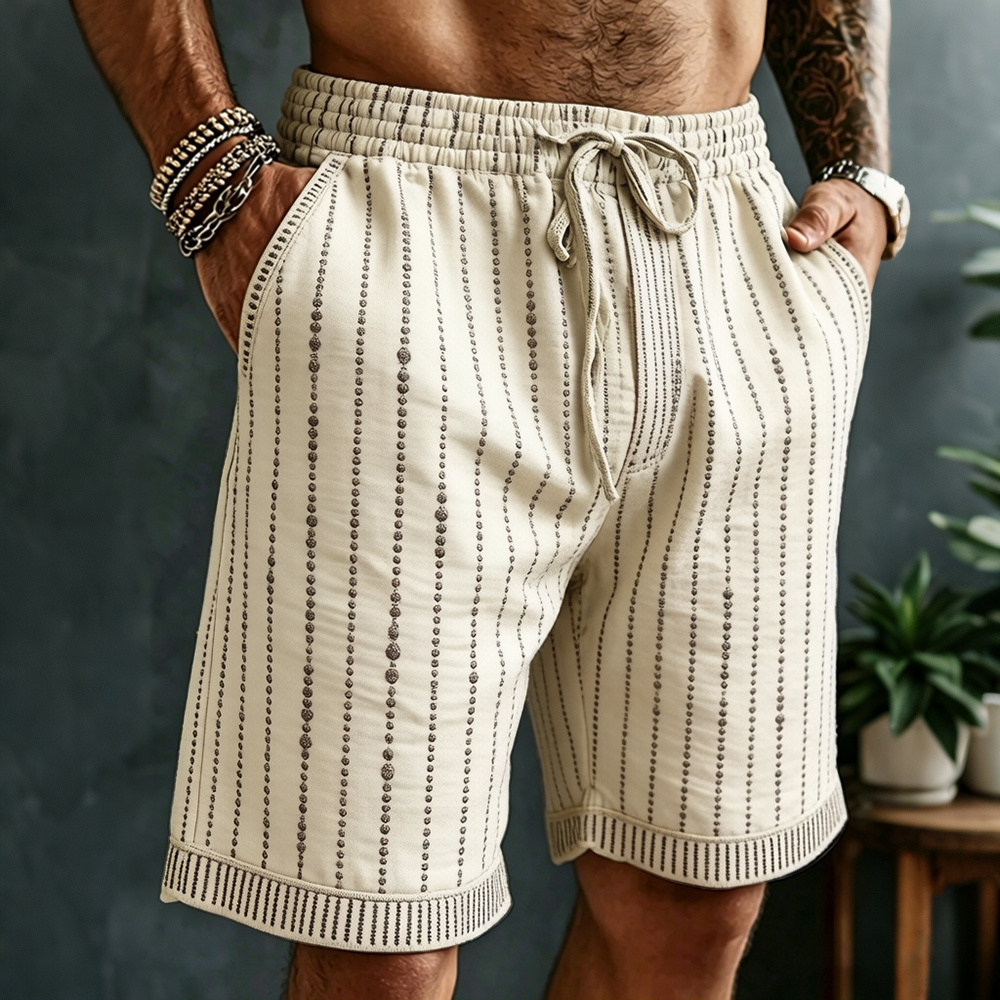 Men's Vintage Geometry Art Print Flowy Linen Blend Casual Shorts  artssus