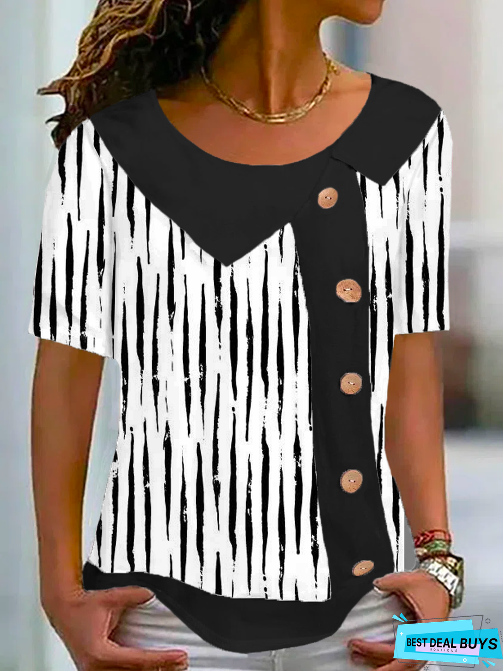 Casual Short Sleeve Striped Tunic Top