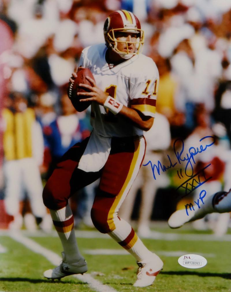 Mark Rypien Autographed Redskins 8x10 Looking to Pass w/ MVP Photo Poster painting- JSA W Auth