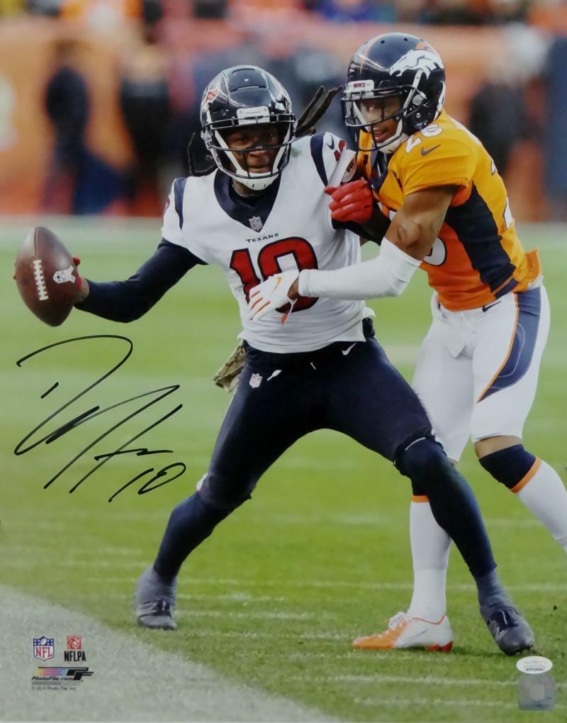 DeAndre Hopkins Autographed Texans 16x20 vs Broncos PF Photo Poster painting- JSA W Auth *Black