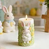 Easter Bunny Cylinder Candle Molds Cute 3D Bunny Cylinder Silicone Molds for Candles Making Aromatherapy Handmade Wax Soap