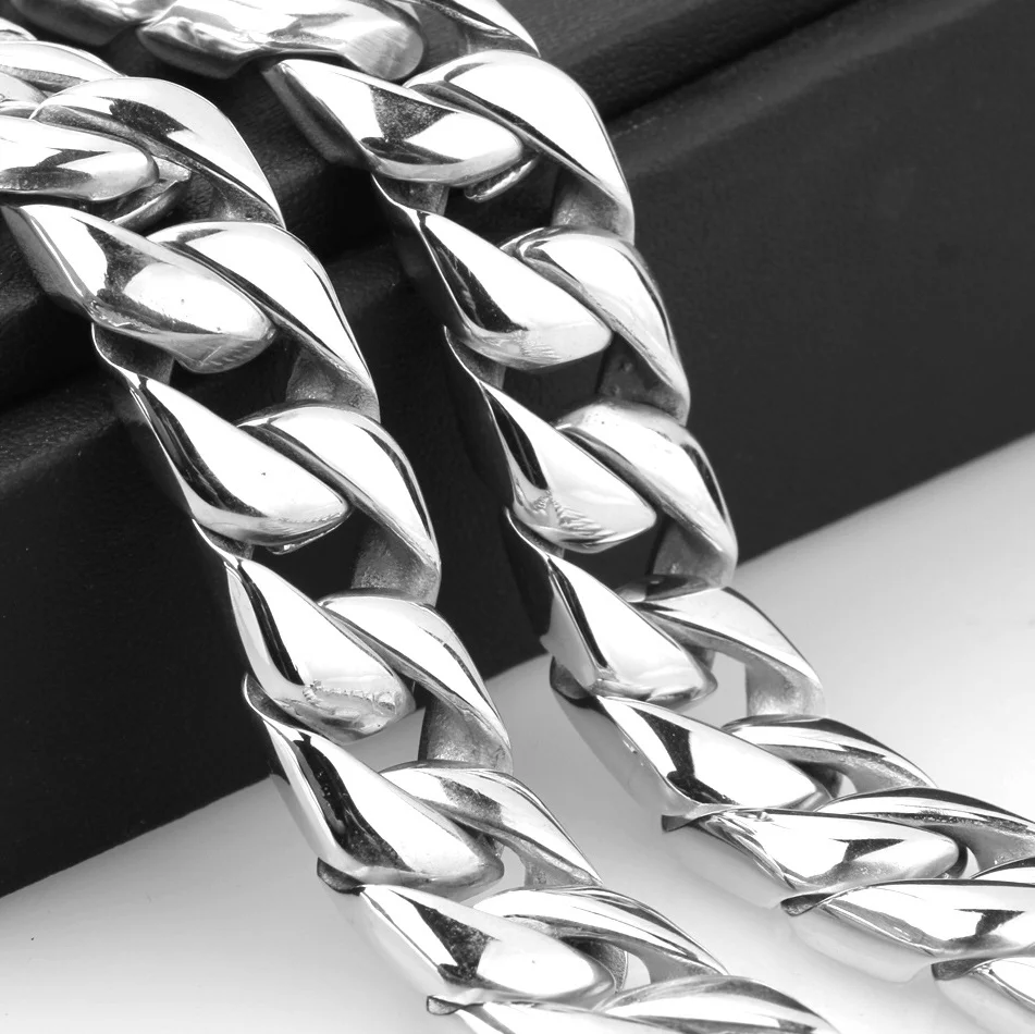 15mm Polishing Heavy Mens Choker Silver Stainless Steel Curb Cuban Link Chain Necklace Men's Jewelry