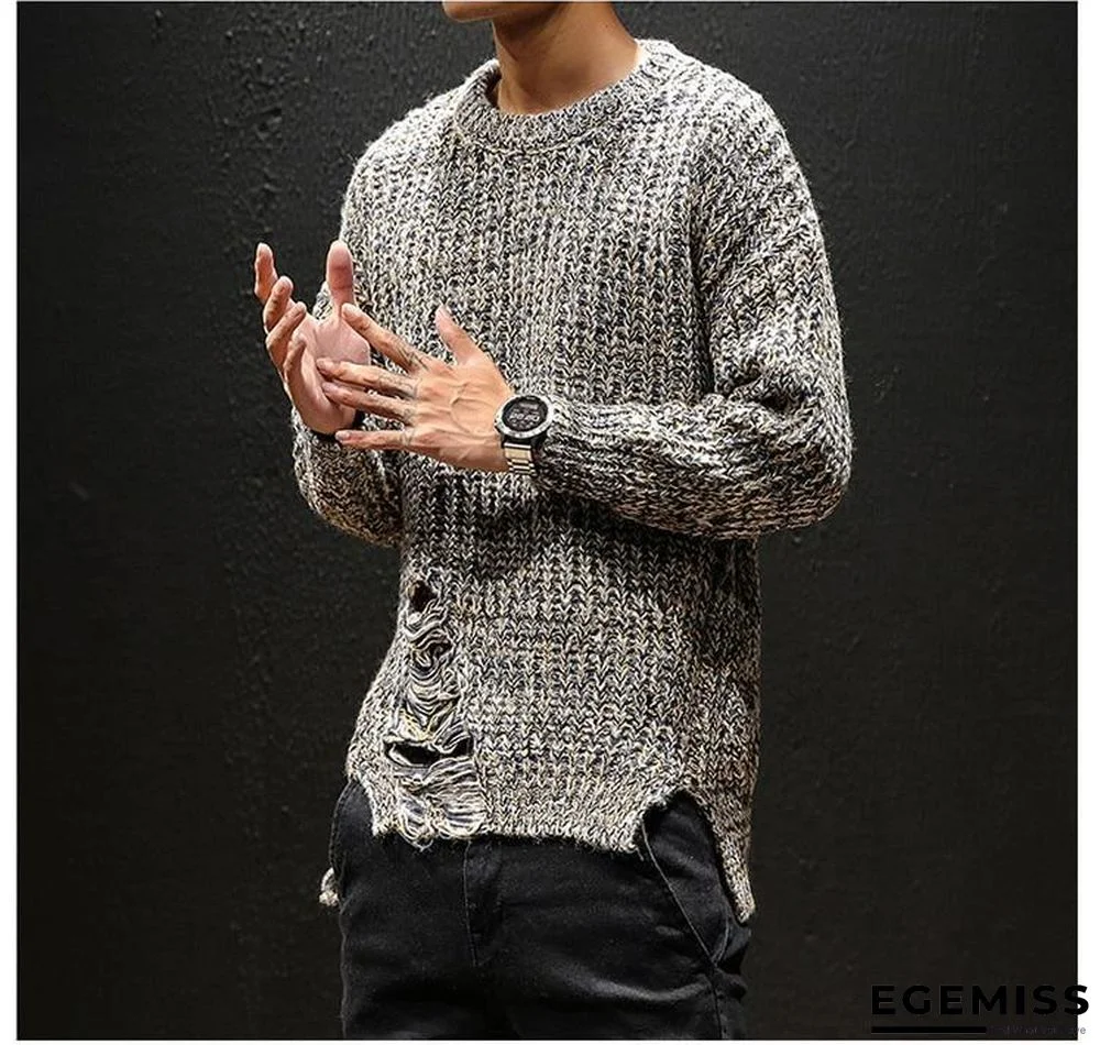 Men Ripped Hole Sweaters Pullovers Male Casual Fashion Slim Fit Large Size O Neck Knitted Sweaters Knitwear | EGEMISS