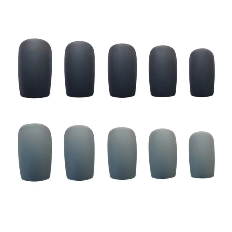 24pcs/Set Mixed Dark Grey Fake Nails Square Long European Matte False Nails Women Manicure Full Finger Nail Art Tips with Glue-Nail Inspo