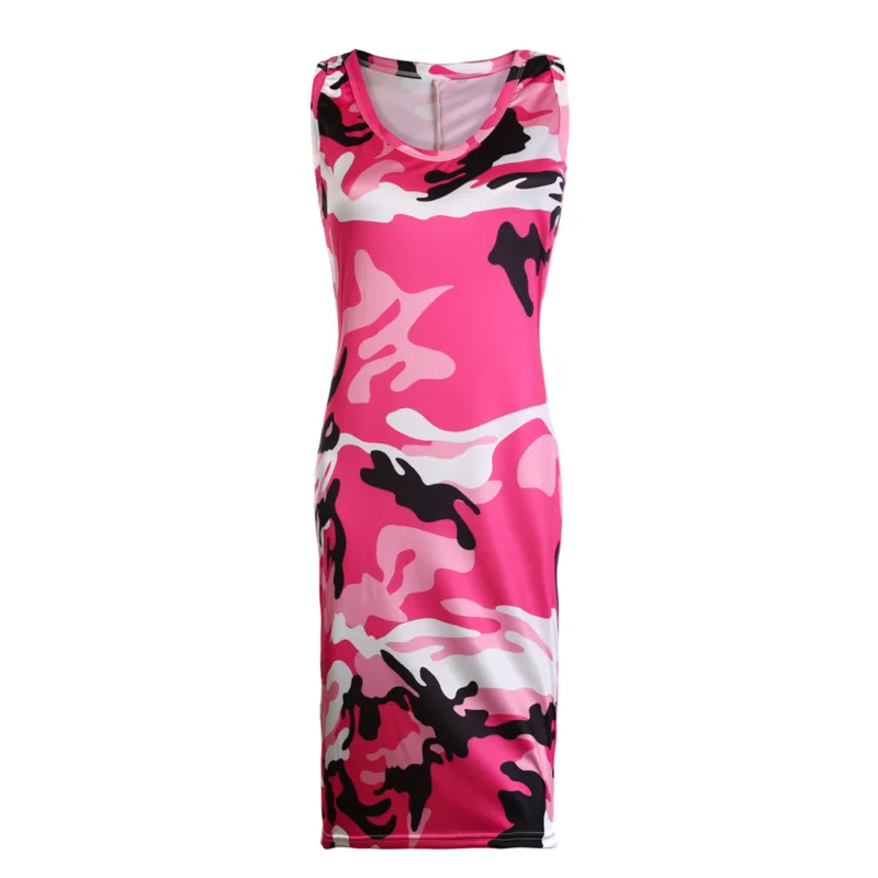 2023 New Summer Fashion Women  Tank Dress Slim Casual Camouflage Military O-Neck Print Splice Empire Dresses Vestidos
