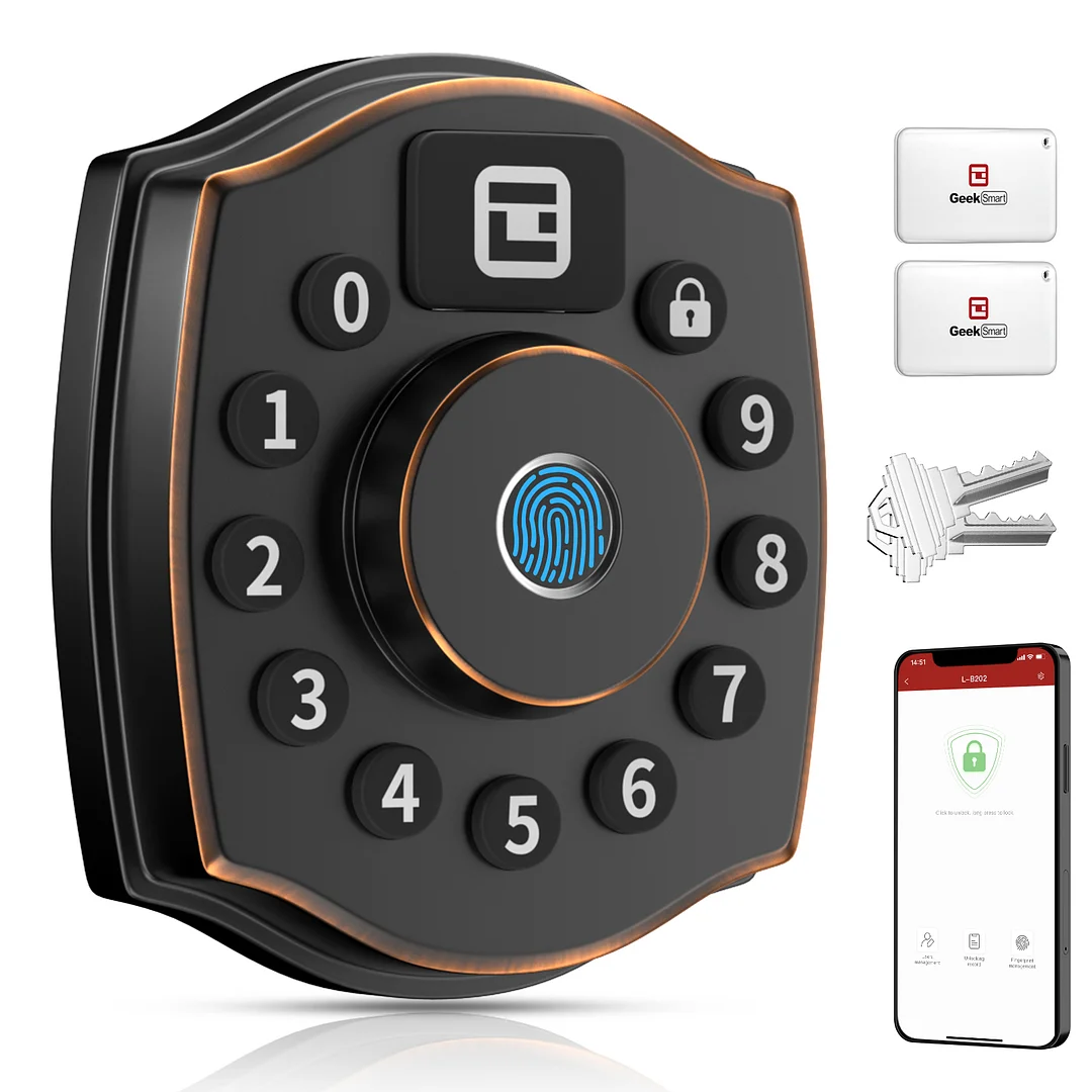 L-F501, Smart Door Lock, Geek 5-in-1 Keyless Entry Deadbolt Door Locks with Keypad, Remote Control with APP, IC Card, Mechanical Key,Security with Auto Lock Smart Lock Front Door External Lock IP65 Waterproof…