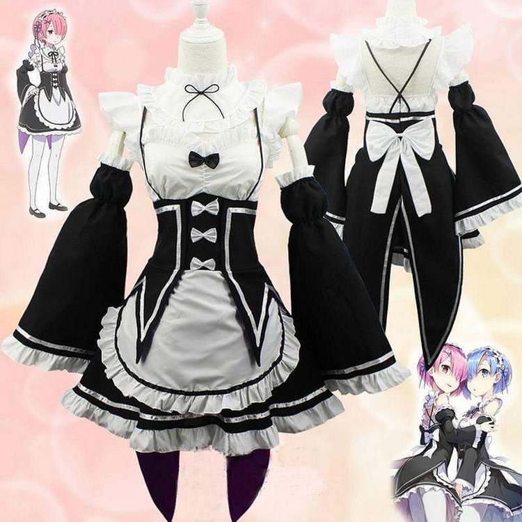 Ram/Rem Cosplay Maid Dress Costume Set Re:Zero Life In a Different World From Zero SP15249