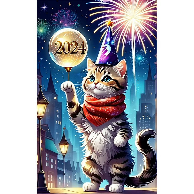 Full Round Diamond Painting - Cat Celebrating New Year 30*50CM