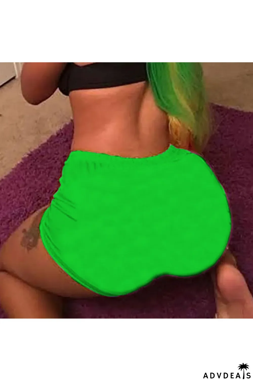 Army Green Elastic Fly High Solid Straight shorts Bottoms