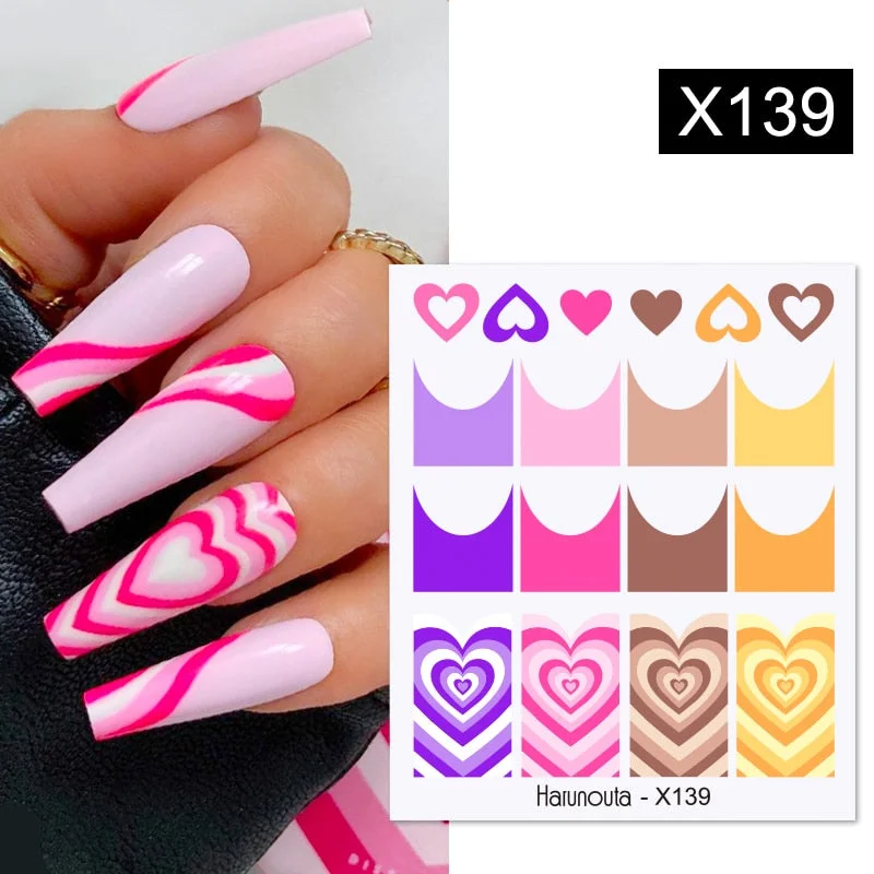 Harunouta Butterfly Flower Design Leaves Nail Water Decals Color Wave Geometric Line Charms Sliders Decoration Tips For Nail Art-Nail Inspo