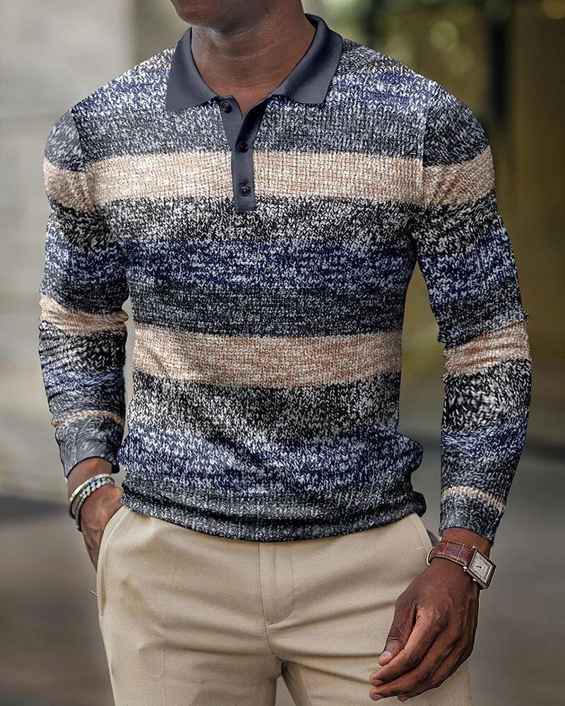 men's casual striped polo long sleeves