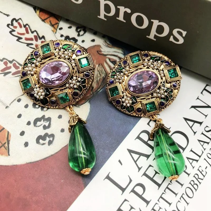 Ethnic Exaggerate Statement Green Teardrop Earring